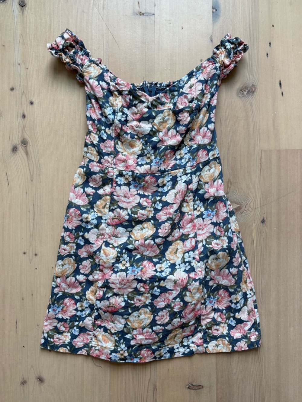 Abercrombie & Fitch Linen Floral Off-Shoulder Mini Dress - Pink, Yellow & Navy